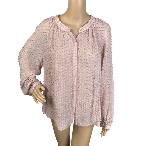 Boden Pastel Pink Swiss Dot Cotton Silk Sheer Button Down Shirt Blouse SZ 14 - Picture 1 of 8